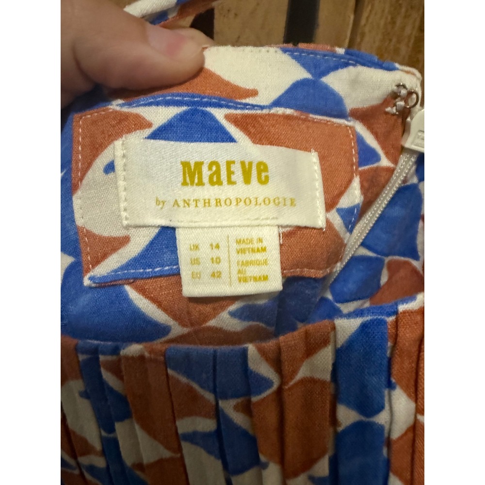 Maeve Anthropologie Ophelia Mini Dress Blue Orange Geometric Linen Blend Size 10 - Picture 6 of 11